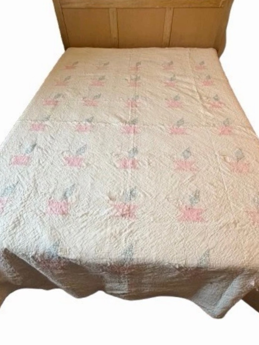 Antique 1920s Flower Basket Quilt - Cotton Feed Sack Cutter Quilt 64x90
